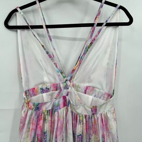 Oh My Love White Pink Green Strappy Tie Dye Watercolor Maxi Dress Size Medium - Picture 9 of 12